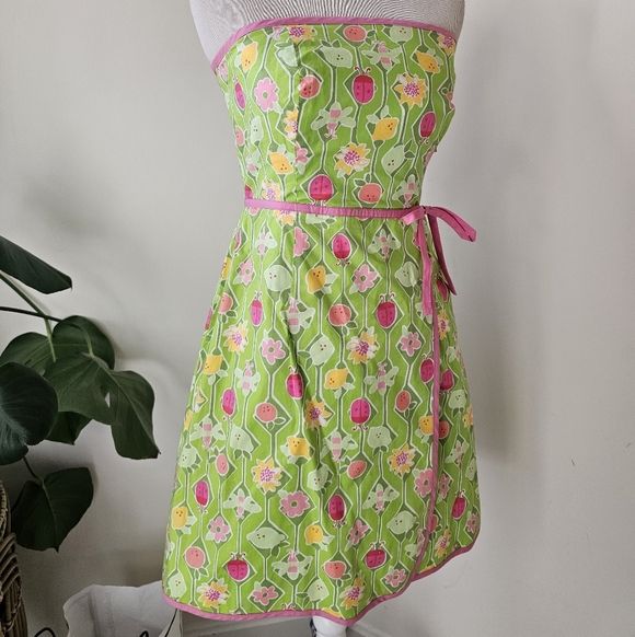 Lily Pulitzer Lime Green & Pink Ladybugs Fruit Geometric Print Strapless Dress 4 - Picture 4 of 17